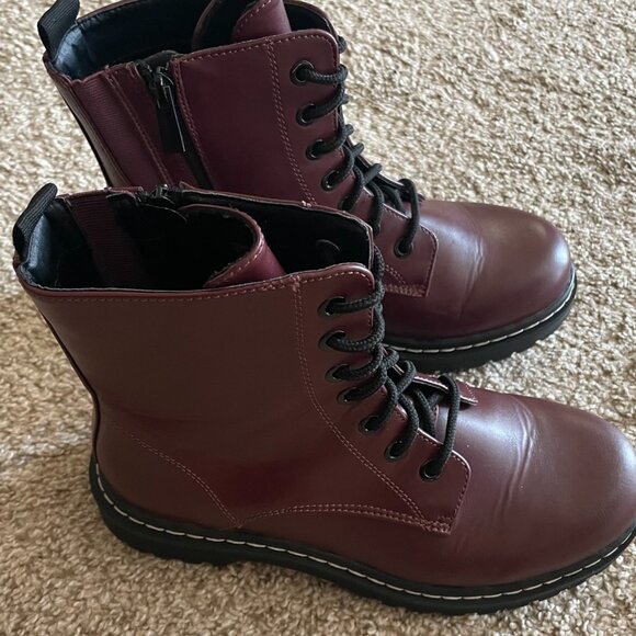 Torrid Burgundy Wide Combat Boots Women’s 9WW Chunky Lace-Up Size 9 - Picture 8 of 8